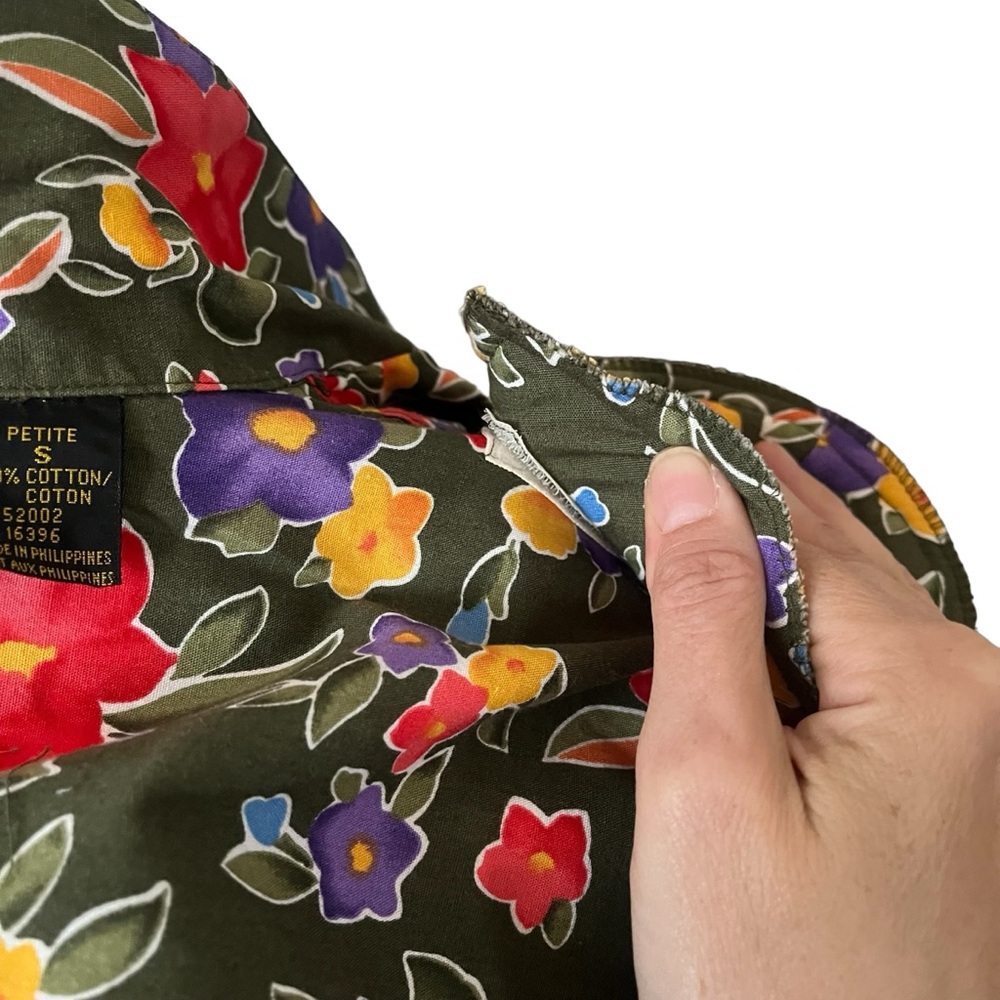 Vintage Lizsport green floral button up short sleeve shirt SP - Picture 10 of 12
